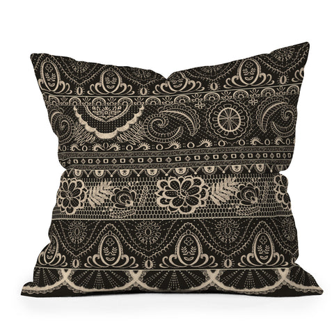 Pimlada Phuapradit Lace drawing charcoal and cream Outdoor Throw Pillow
