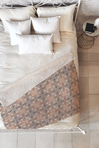 Pimlada Phuapradit Lace Tiles Beige and Brown Fleece Throw Blanket