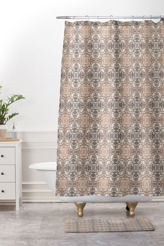 Pimlada Phuapradit Lace Tiles Beige and Brown Shower Curtain And Mat