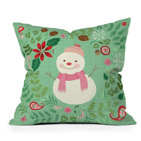 Pimlada Phuapradit Mint Snowman Outdoor Throw Pillow