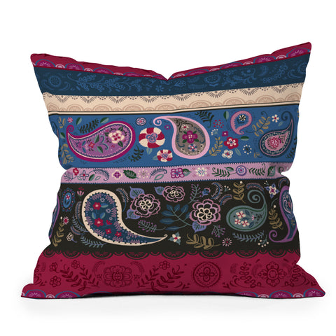 Pimlada Phuapradit Paisley and Lace Stripes Outdoor Throw Pillow