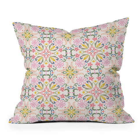 Pimlada Phuapradit Pastel Floral tile Outdoor Throw Pillow