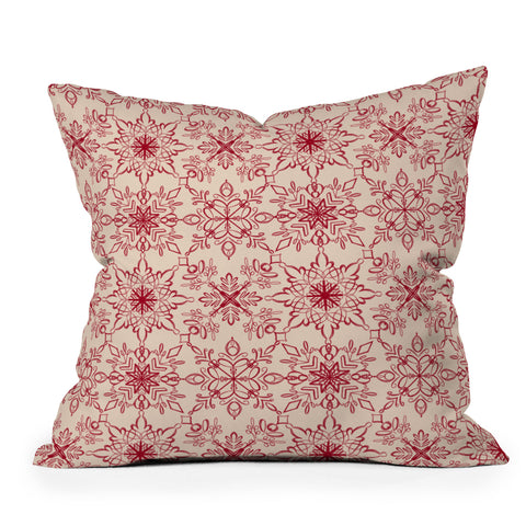 Pimlada Phuapradit Snowflake pattern red Outdoor Throw Pillow