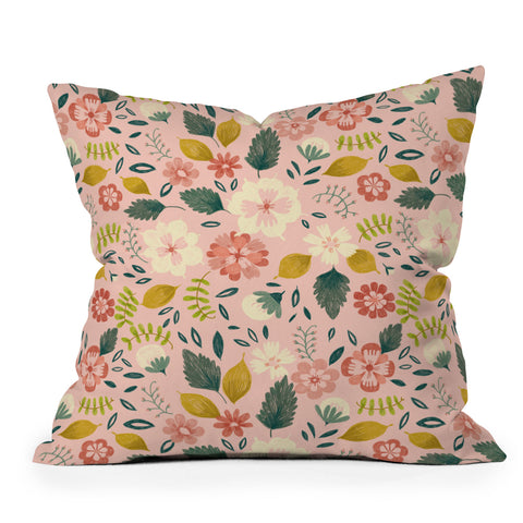Pimlada Phuapradit Summer floral pink Outdoor Throw Pillow