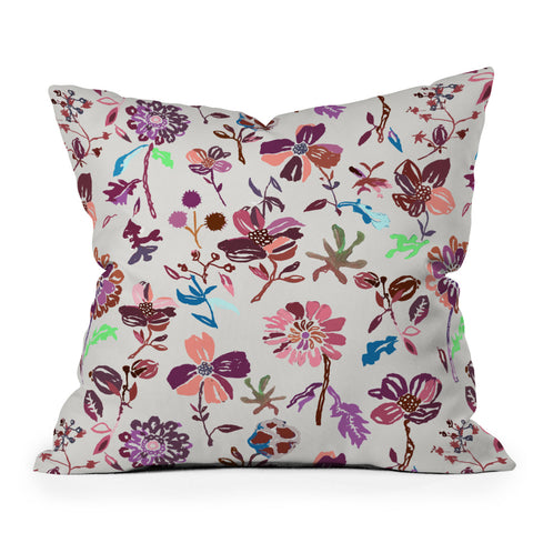 Rachelle Roberts Zinnia Folk Floral Outdoor Throw Pillow