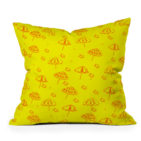 Renie Britenbucher Beach Umbrellas And Starfish Yellow Outdoor Throw Pillow