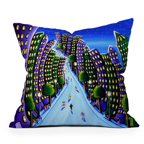 Renie Britenbucher Emerald And Purple City Outdoor Throw Pillow