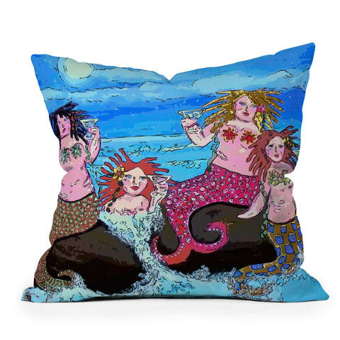 Renie Britenbucher Four Martini Mermaids Outdoor Throw Pillow