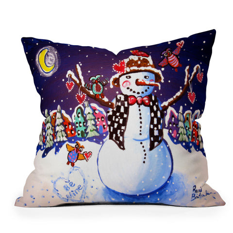 Renie Britenbucher Happy Snowman Outdoor Throw Pillow