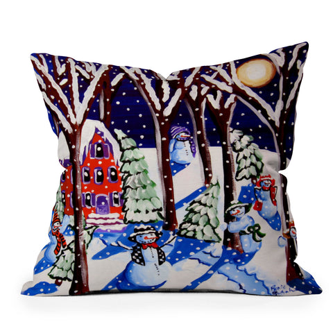 Renie Britenbucher Magic Snowmen Outdoor Throw Pillow