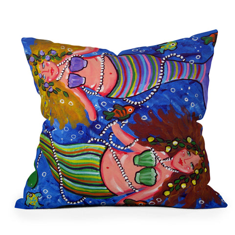 Renie Britenbucher Mermaids In Stripes Outdoor Throw Pillow