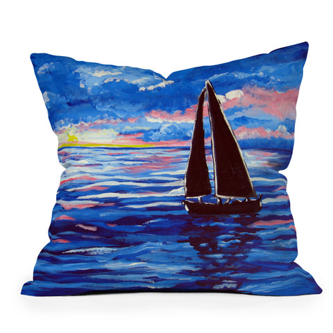 Renie Britenbucher Pink Sunset Sail Outdoor Throw Pillow