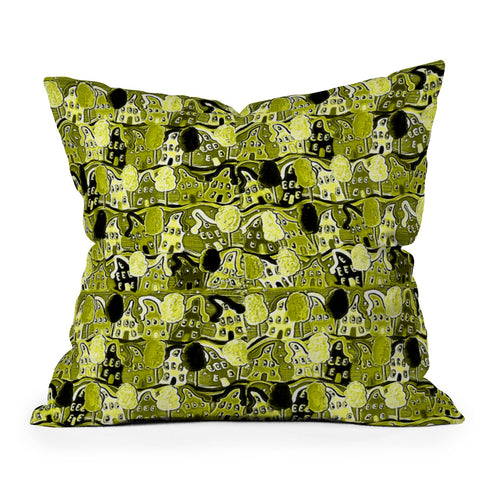 Renie Britenbucher Yellow Green Neighborhood Outdoor Throw Pillow