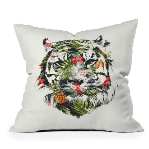 Robert Farkas Tropical tiger Outdoor Throw Pillow
