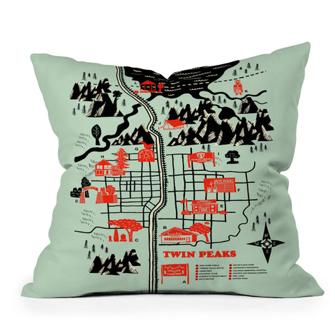 Robert Farkas Twin Peaks Map Outdoor Throw Pillow