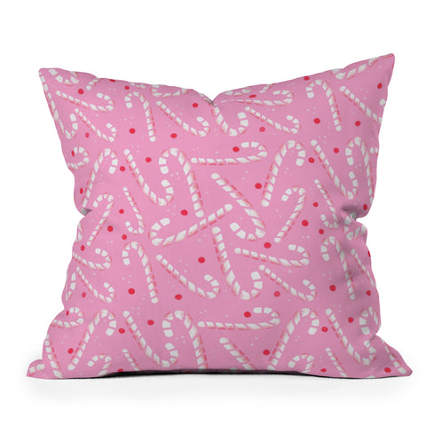 RosebudStudio Pink Candycanes Outdoor Throw Pillow