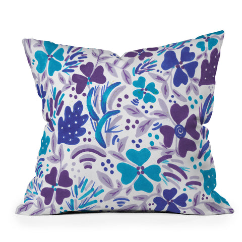 Rosie Brown Blue Spring Floral Outdoor Throw Pillow