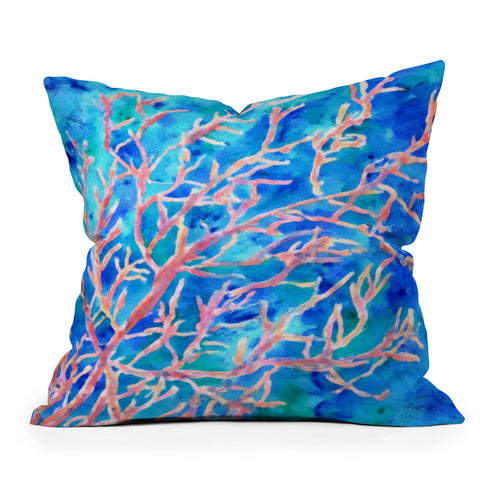 Rosie Brown Coral Fan Outdoor Throw Pillow