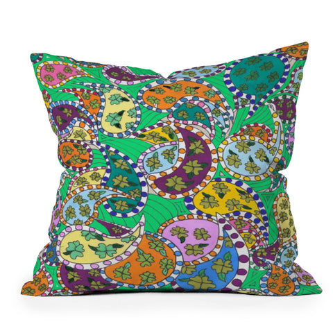 Rosie Brown Painted Paisley Green Outdoor Throw Pillow