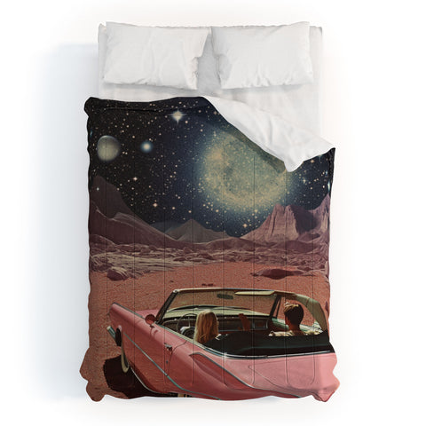 Samantha Hearn Pink Car in Space Vintage Comforter