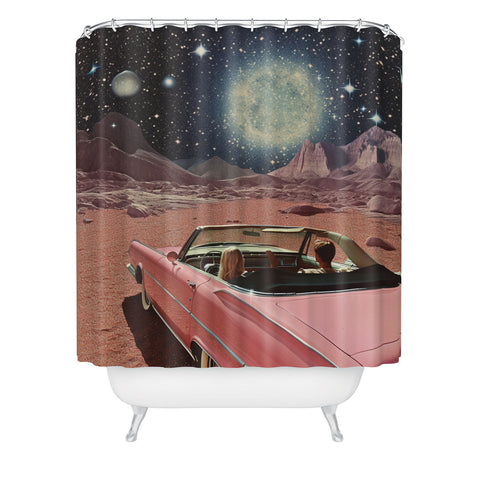Samantha Hearn Pink Car in Space Vintage Shower Curtain