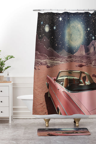 Samantha Hearn Pink Car in Space Vintage Shower Curtain And Mat