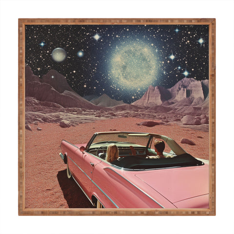 Samantha Hearn Pink Car in Space Vintage Square Tray