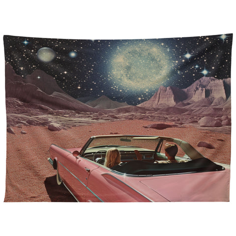 Samantha Hearn Pink Car in Space Vintage Tapestry
