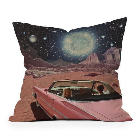Samantha Hearn Pink Car in Space Vintage Throw Pillow