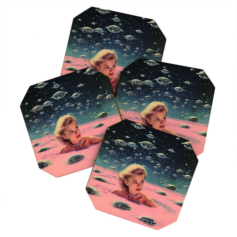Samantha Hearn Pink Pool Vintage Collage Art Coaster Set