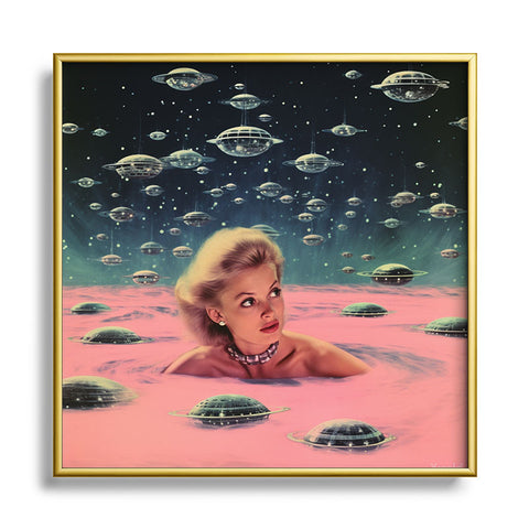 Samantha Hearn Pink Pool Vintage Collage Art Square Metal Framed Art Print