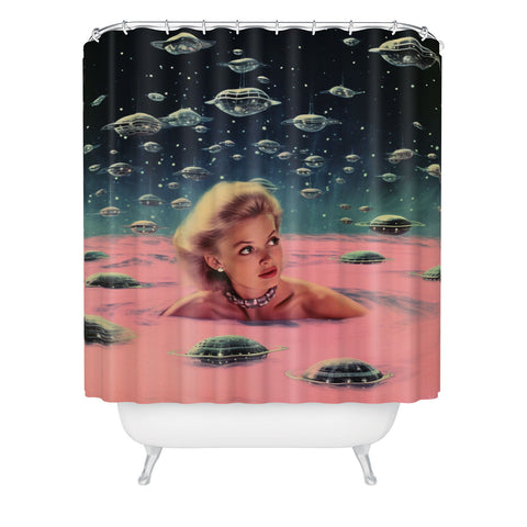 Samantha Hearn Pink Pool Vintage Collage Art Shower Curtain