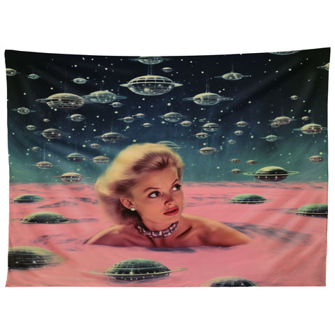 Samantha Hearn Pink Pool Vintage Collage Art Tapestry