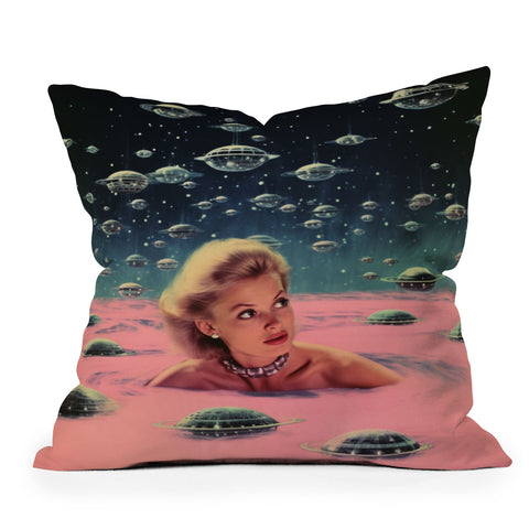 Samantha Hearn Pink Pool Vintage Collage Art Outdoor Throw Pillow