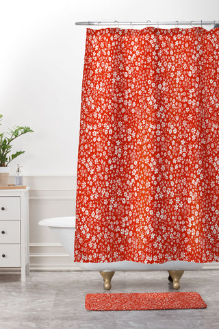 Schatzi Brown Agatha Floral Apple Red Shower Curtain And Mat