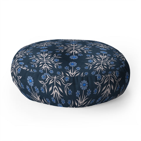 Schatzi Brown Belinna Floral Blue Floor Pillow Round