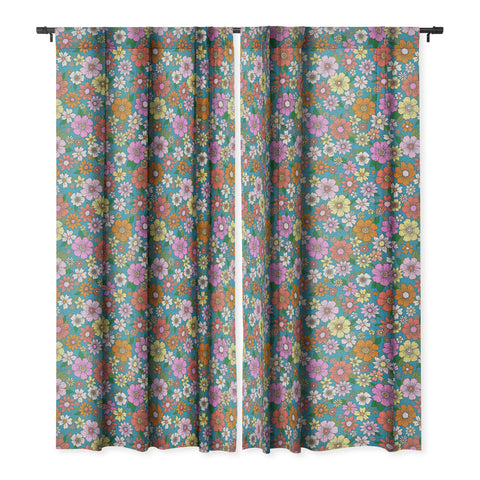 Schatzi Brown Betty Floral Turquoise Blackout Window Curtain