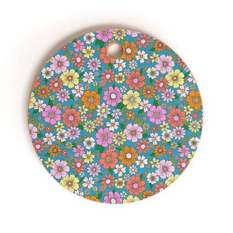 Schatzi Brown Betty Floral Turquoise Cutting Board Round