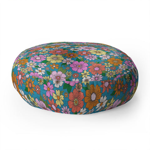 Schatzi Brown Betty Floral Turquoise Floor Pillow Round