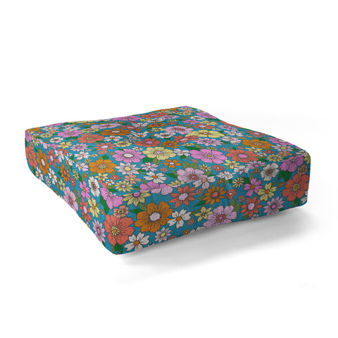 Schatzi Brown Betty Floral Turquoise Floor Pillow Square