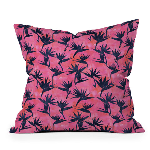 Schatzi Brown Bird of Paradise Hot Pink Outdoor Throw Pillow