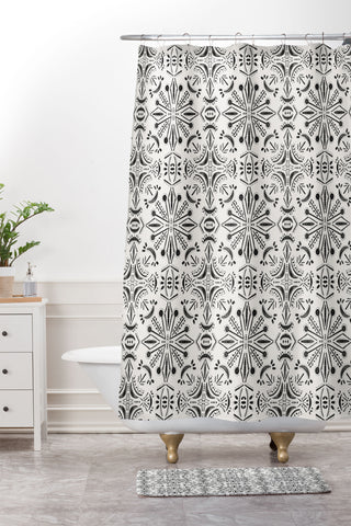 Schatzi Brown Boho Moons Black and White Shower Curtain And Mat