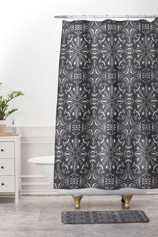 Schatzi Brown Boho Moons Charcoal Shower Curtain And Mat