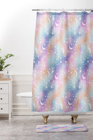 Schatzi Brown Dreaming of Stars Pastel Shower Curtain And Mat