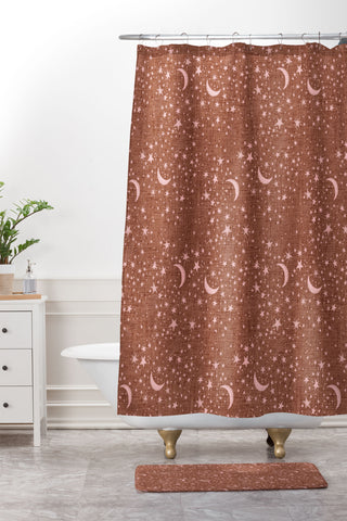 Schatzi Brown Dreaming of Stars Warm Boho Shower Curtain And Mat