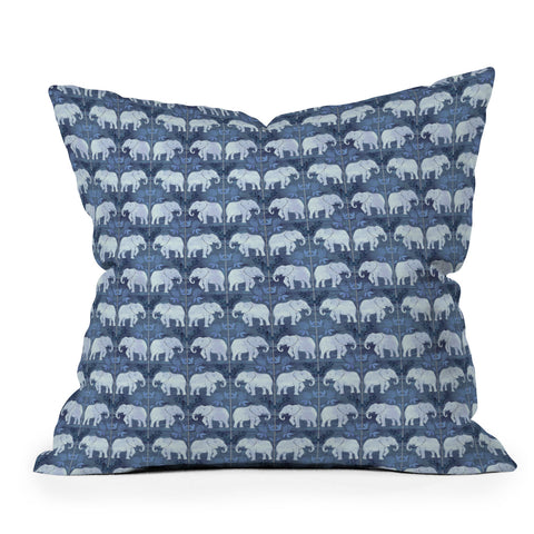 Schatzi Brown Elephant 1 Blue Outdoor Throw Pillow