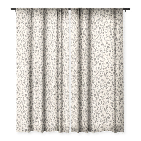 Schatzi Brown Fiola Floral Ivory Gray Sheer Window Curtain