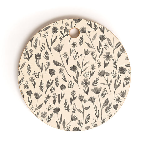 Schatzi Brown Fiola Floral Ivory Gray Cutting Board Round