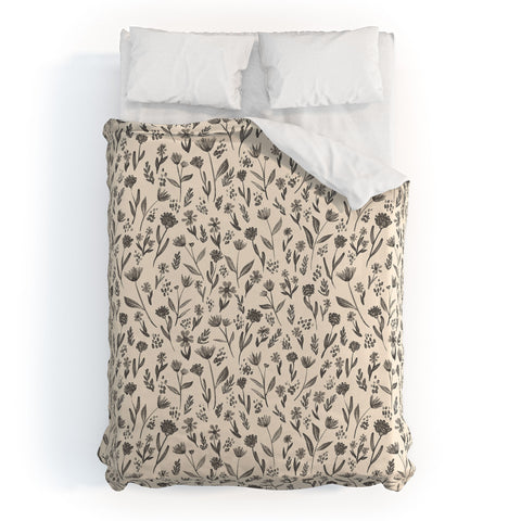 Schatzi Brown Fiola Floral Ivory Gray Duvet Cover