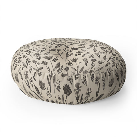 Schatzi Brown Fiola Floral Ivory Gray Floor Pillow Round